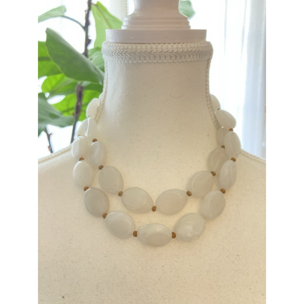 Double Strand Whiteโ Oval Bead Necklace Boho Beachy Coastal Romantic Statement